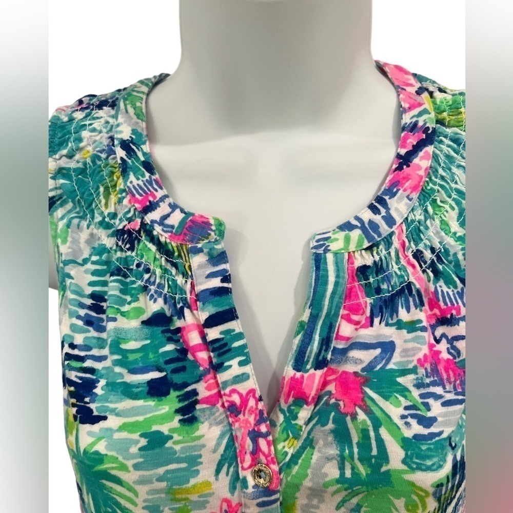 Lilly Pulitzer Essie pink and blue Sea Dreamin sleeveless V-neck mini dress XS - Picture 3 of 7